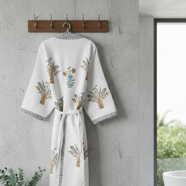 Orange Adult Handblocked Bathrobe | Unisex | Back view