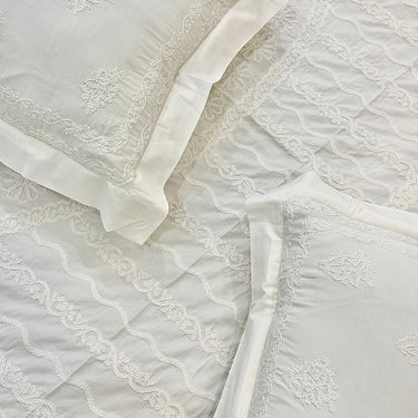 Paisley Bel: Hand-Embroidered Chikankari 3-Piece Set | Pillow view