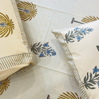 Palm & Buta Handblock Print  400 TC Pure Cotton Handcked Bedsheet (King Size) | focus view