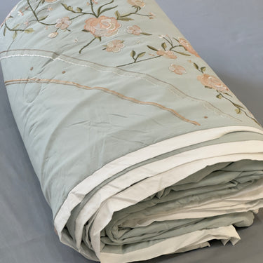 Pastel Green Embroidered AC Comforter | Double | fold view