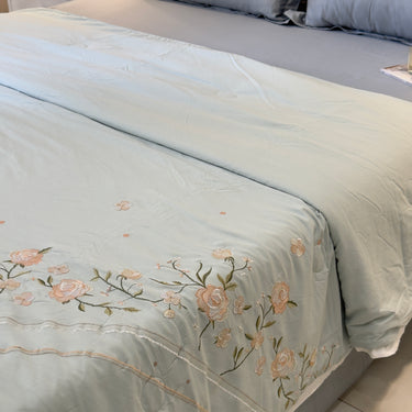 Pastel Green Embroidered AC Comforter | Double | front