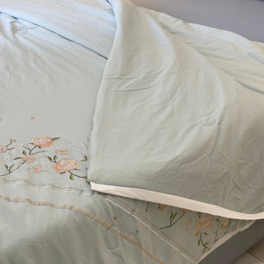 Pastel Green Embroidered AC Comforter | Double | reverse view
