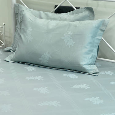 Pastel Green Jacquard Floral Cotton Bedsheet Set | front view