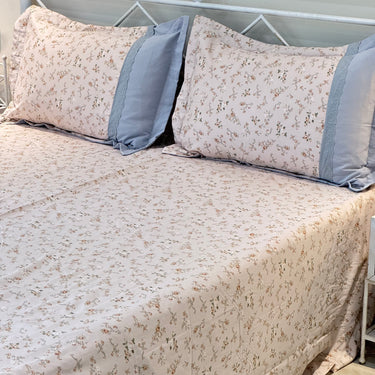 Peach Blue Rose Soft Cotton Feel Double Bed Bedsheet Set with Lace Detailed Pillow Covers (250 x 270 cm) | full bedsheet view