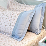 Peach Blue Rose Soft Cotton Feel Double Bed Bedsheet Set with Lace Detailed Pillow Covers (250 x 270 cm) | pillow side view