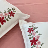 Peach Embroidered Pure Cotton Linen Bedsheet | 110 X 110 | embroidery view
