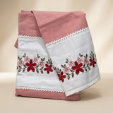 Peach Embroidered Pure Cotton Linen Bedsheet | 110 X 110 | studio front view