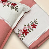 Peach Embroidered Pure Cotton Linen Bedsheet | 110 X 110 | studio top view