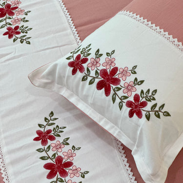 Peach Embroidered Pure Cotton Linen Bedsheet | 110 X 110 | top view