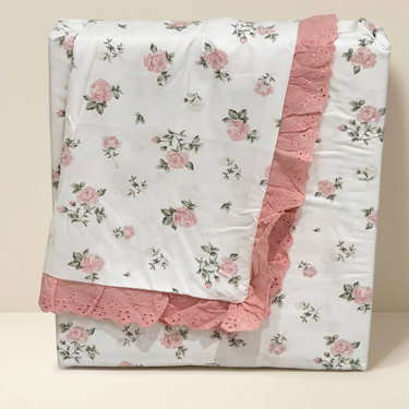 Peach Rose Soft Cotton Feel Double Bed Bedsheet Set with Lace Detailed Pillow Covers (250 x 270 cm) |front studio view