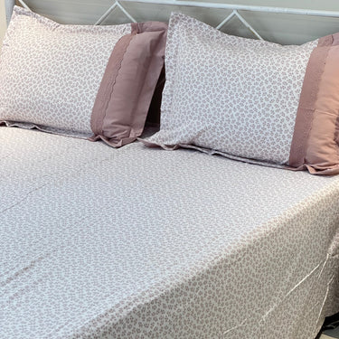 Peachy Leaf Soft Cotton Feel Double Bed Bedsheet Set with Lace Detailed Pillow Covers (250 x 270 cm) | full view