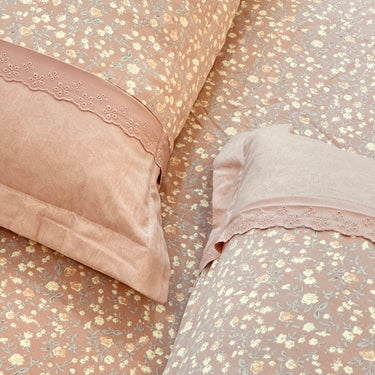 Peachy Rose Soft Cotton Feel Double Bed Bedsheet Set with Lace Detailed Pillow Covers (250 x 270 cm) | top view