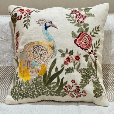Peacock Floral Embroidered Cushion Cover | single view