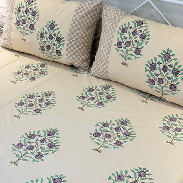 Phool Jharokha Handblock Print  400 TC Pure Cotton Handcked Bedsheet (King Size) | creative angle view