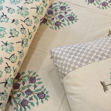 Phool Jharokha Handblock Print  400 TC Pure Cotton Handcked Bedsheet (King Size) | top angle view
