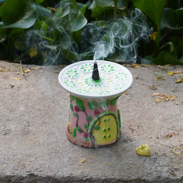 Pink Cottage Dhoop & Agarbatti Holder | top view
