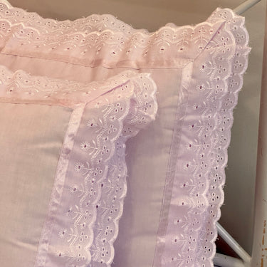 Pink Cotton Pillow Cover with Lace Frills | frill view