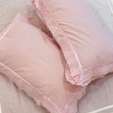 Pink Cotton Pillow Cover with Lace Frills | top angle