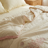 Pink Cream Reversible Embroidered Comforter | Double | creative view
