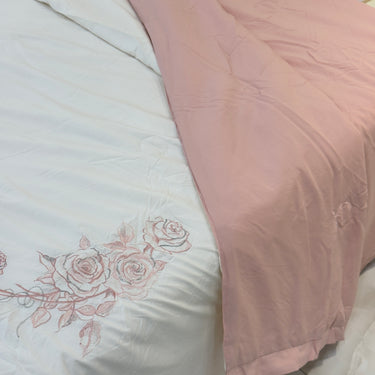 Pink Cream Reversible Embroidered Comforter | Double | reversible view