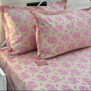 Pink Floral 400 TC Cotton Bedsheet Set focus view