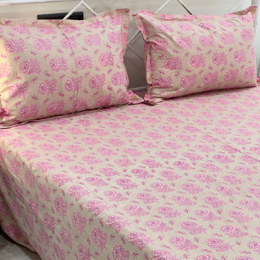 Pink Floral 400 TC Cotton Bedsheet Set side view