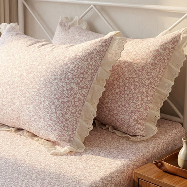 Pink Lace Print 400TC Cotton Bedsheet | King Size | side view