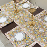 Pink and Blue Hand-Block Table Runner | Top View