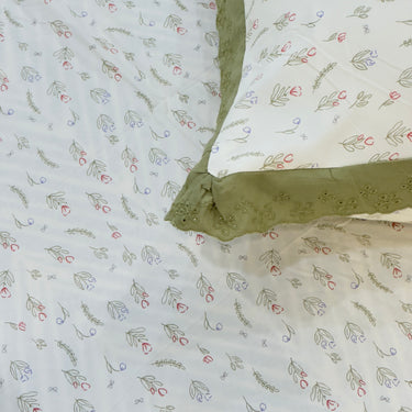 Pistachio Waffle Cotton Feel Double Bed Bedsheet Set with Soft Comfort Layer & Lace Detailed Pillow Covers (250 x 270 cm) | focus view