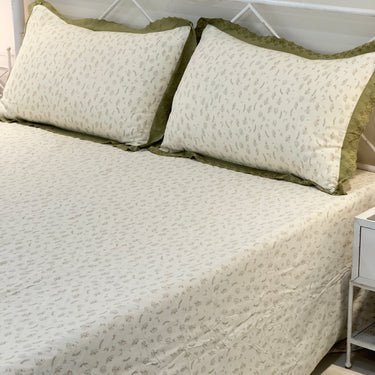 Pistachio Waffle Cotton Feel Double Bed Bedsheet Set with Soft Comfort Layer & Lace Detailed Pillow Covers (250 x 270 cm) | full view