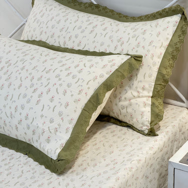Pistachio Waffle Cotton Feel Double Bed Bedsheet Set with Soft Comfort Layer & Lace Detailed Pillow Covers (250 x 270 cm) | side view