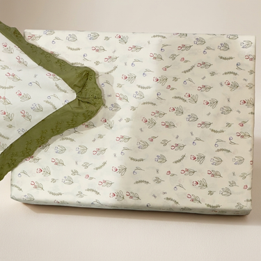 Pistachio Waffle Cotton Feel Double Bed Bedsheet Set with Soft Comfort Layer & Lace Detailed Pillow Covers (250 x 270 cm) | studio top view