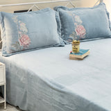 Powder Blue Embroidered Warm Bedsheet Set overall view 