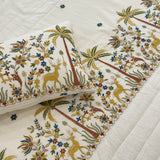 Premium Embroidered Bedcover Set with Palm & Deer Motifs | focus