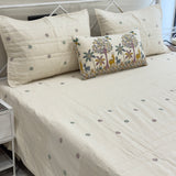Premium Nature-Inspired Multicolor  Embroidered Bedcover Set | close view