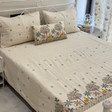 Premium Nature-Inspired Multicolor  Embroidered Bedcover Set | full view