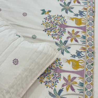 Premium Nature-Inspired Multicolor  Embroidered Bedcover Set | pillow view