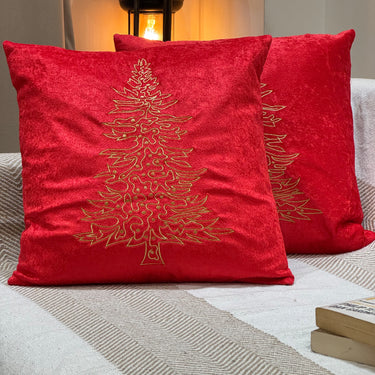 Red Embroidered Christmas Cushion Cover – Single Piece | Christmas Special Overall view