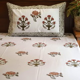 Red Floral HandBlocked 400TC Cotton Bedsheet | King Size | front view