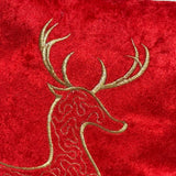 Red Velvet Embroidered Reindeer Cushion – Single Piece closeup view