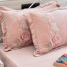 Rose Pink Embroidered Warm Velvet Bedsheet Set | pillow view