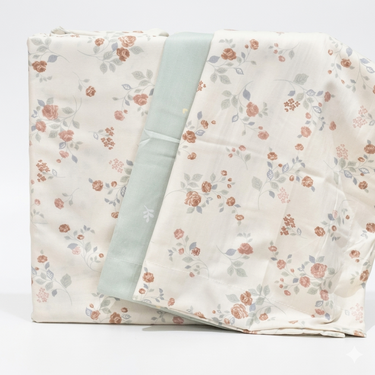 Rose & Soft Green King Size Bedsheet Set (5 Pieces) with 4 Pillow Covers studio view