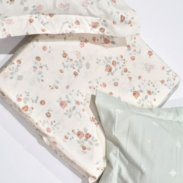 Rose & Soft Green King Size Bedsheet Set (5 Pieces) with 4 Pillow Covers top view