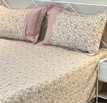 Rosy Floral Soft Cotton Feel Double Bed Bedsheet Set with Lace Detailed Pillow Covers (250 x 270 cm) | full view
