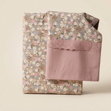 Rosy Floral Soft Cotton Feel Double Bed Bedsheet Set with Lace Detailed Pillow Covers (250 x 270 cm) | studio front view