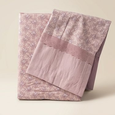 Rosy Rose Soft Cotton Feel Double Bed Bedsheet Set with Lace Detailed Pillow Covers (250 x 270 cm) | studio front view
