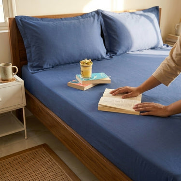 Royal Blue 400 TC Pure Cotton Bedsheet | King Size | front view