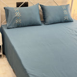 Royal Blue Embroidered 400TC Cotton Bedsheet Set | full view