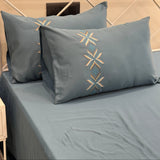 Royal Blue Embroidered 400TC Cotton Bedsheet Set | side view
