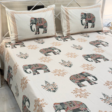 Royal Elephant Printed Cotton Bedsheet Set | full view